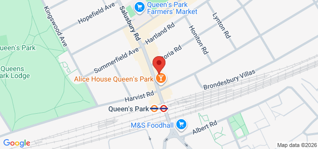 Map showing Yard Sale Pizza - Queens Park in London